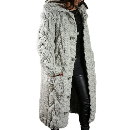 Lange grofgebreide cardigan met kabelpatroon - Rosemarie