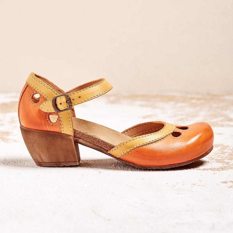Open sandalen met middelhoge blokhak en teenuitsnijding - Jenna