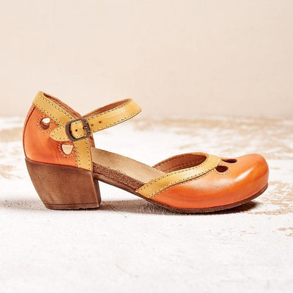 Open sandalen met middelhoge blokhak en teenuitsnijding - Jenna