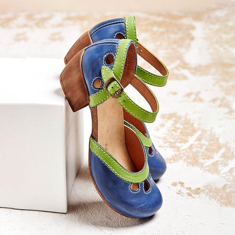 Open sandalen met middelhoge blokhak en teenuitsnijding - Jenna