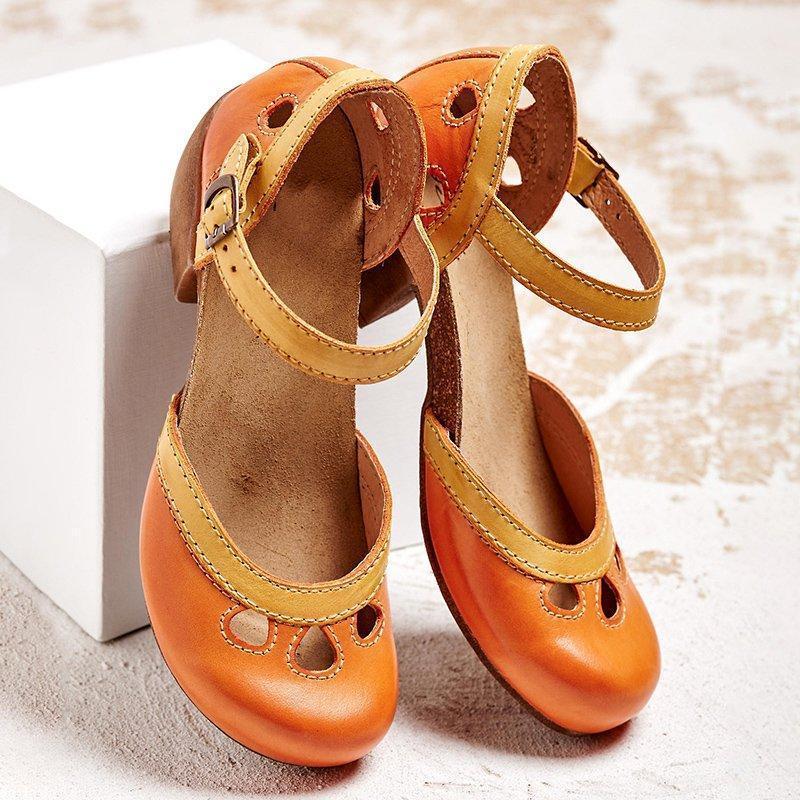 Open sandalen met middelhoge blokhak en teenuitsnijding - Jenna