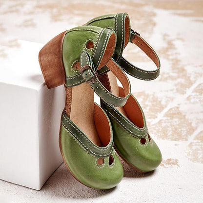 Open sandalen met middelhoge blokhak en teenuitsnijding - Jenna