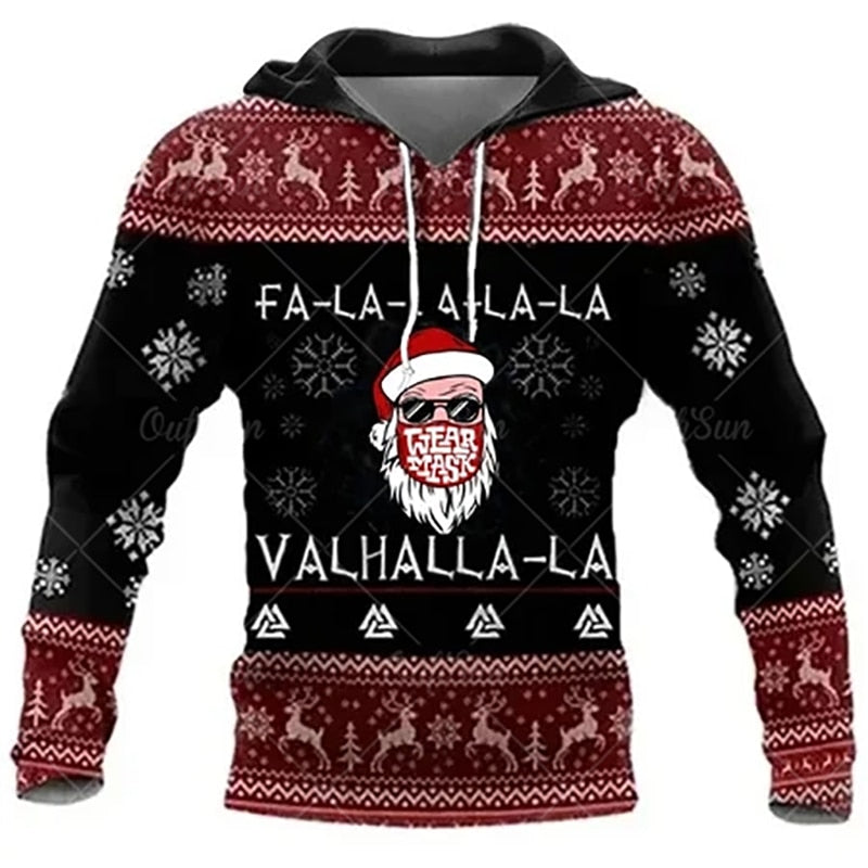 Christmas Skull Print Hooded Sweatshirts Fashion Jacket Pullover