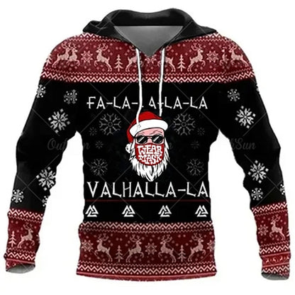 Christmas Skull Print Hooded Sweatshirts Fashion Jacket Pullover