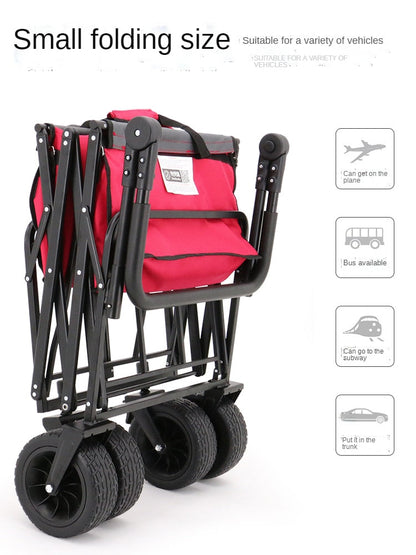 Collapsible Folding Wagon, Heavy Duty Utility Beach Wagon Cart with Removable Wheels, Large Capacity Foldable Grocery Wagon