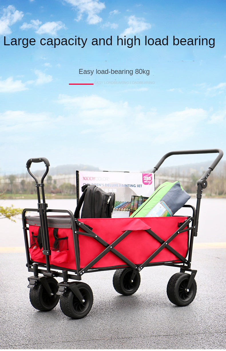 Collapsible Folding Wagon, Heavy Duty Utility Beach Wagon Cart with Removable Wheels, Large Capacity Foldable Grocery Wagon