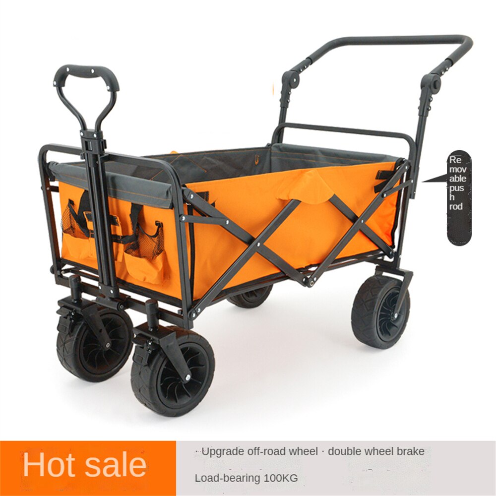 Collapsible Folding Wagon, Heavy Duty Utility Beach Wagon Cart with Removable Wheels, Large Capacity Foldable Grocery Wagon