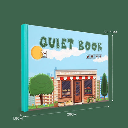 Interactief leerboek voor peuters met klittenband-opdrachten en opbergzakje.