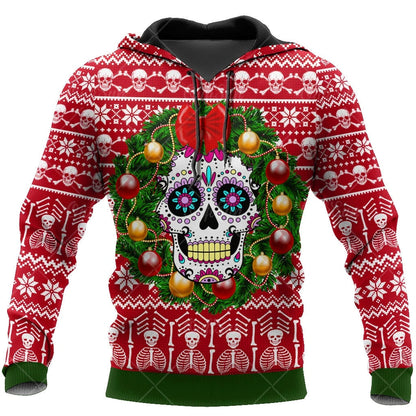 Christmas Skull Print Hooded Sweatshirts Fashion Jacket Pullover