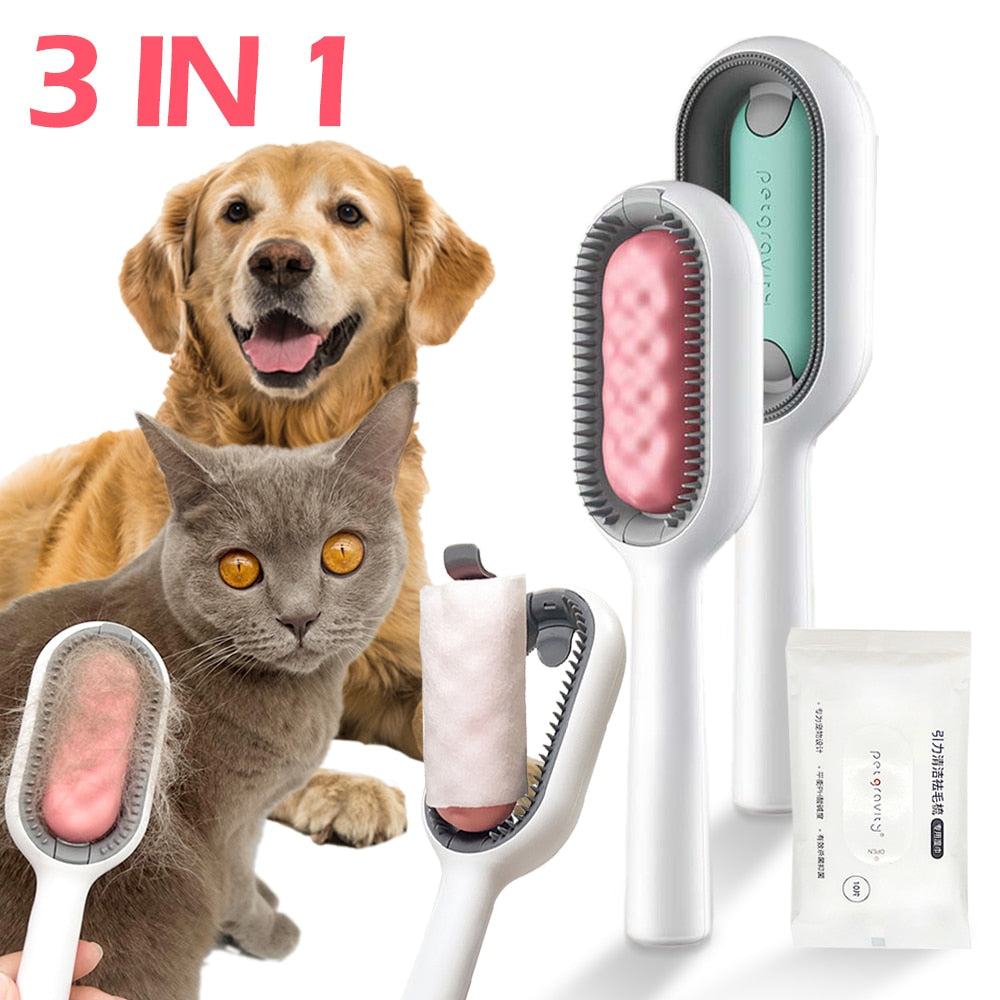 Pet Cat Grooming Brush Dog Comb Hair Removes Massages Pet Hair Comb with Cleaning Wipes for Long Short Hair Dogs Pet Products