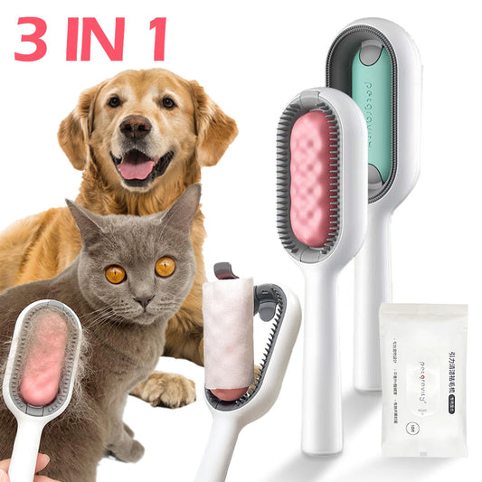 Pet Cat Grooming Brush Dog Comb Hair Removes Massages Pet Hair Comb with Cleaning Wipes for Long Short Hair Dogs Pet Products
