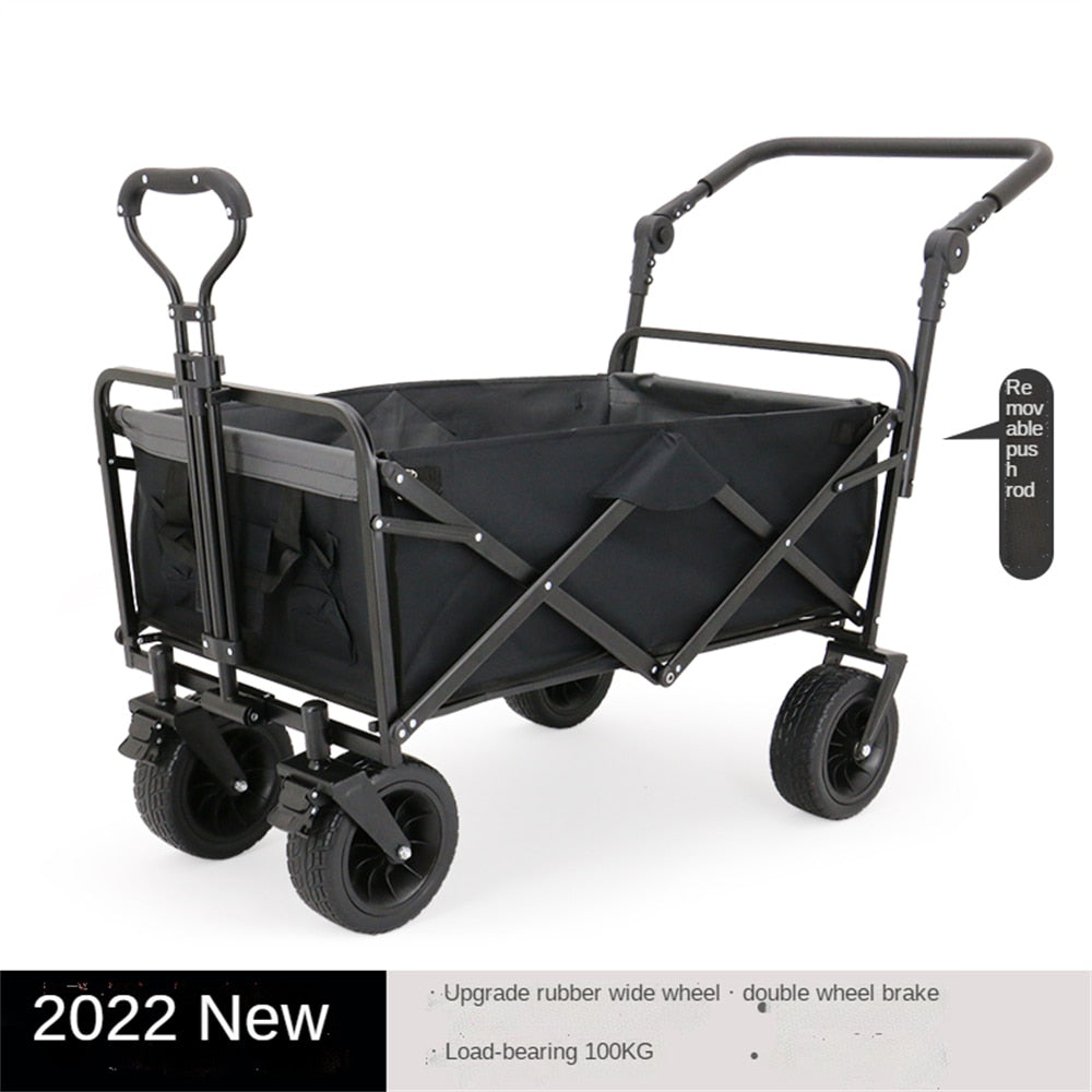 Collapsible Folding Wagon, Heavy Duty Utility Beach Wagon Cart with Removable Wheels, Large Capacity Foldable Grocery Wagon