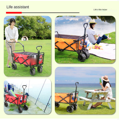 Collapsible Folding Wagon, Heavy Duty Utility Beach Wagon Cart with Removable Wheels, Large Capacity Foldable Grocery Wagon