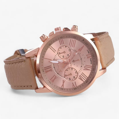 Luxe Waterdicht Dameshorloge met Leren Band – Camille