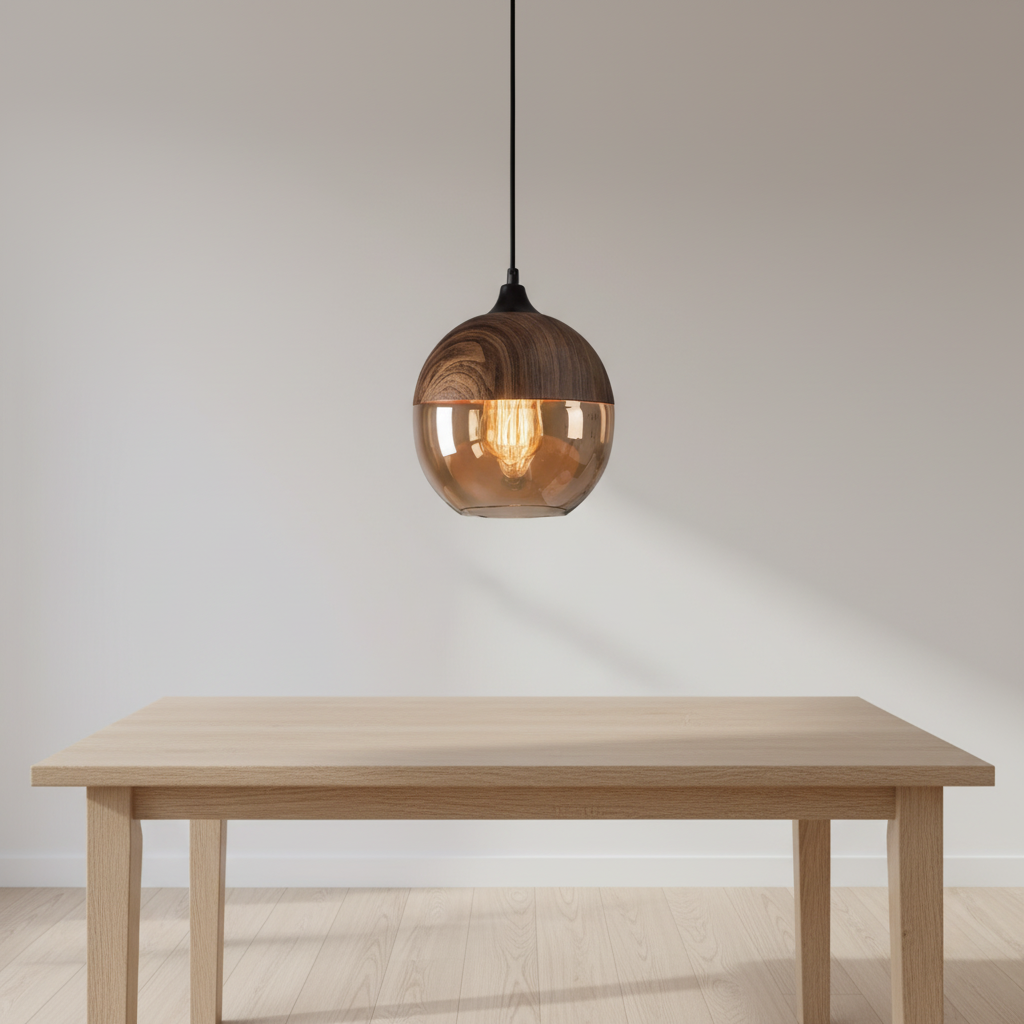 Scandinavische houten glazen hanglamp - ScandiSphere