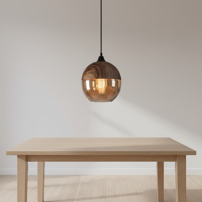 Scandinavische houten glazen hanglamp - ScandiSphere