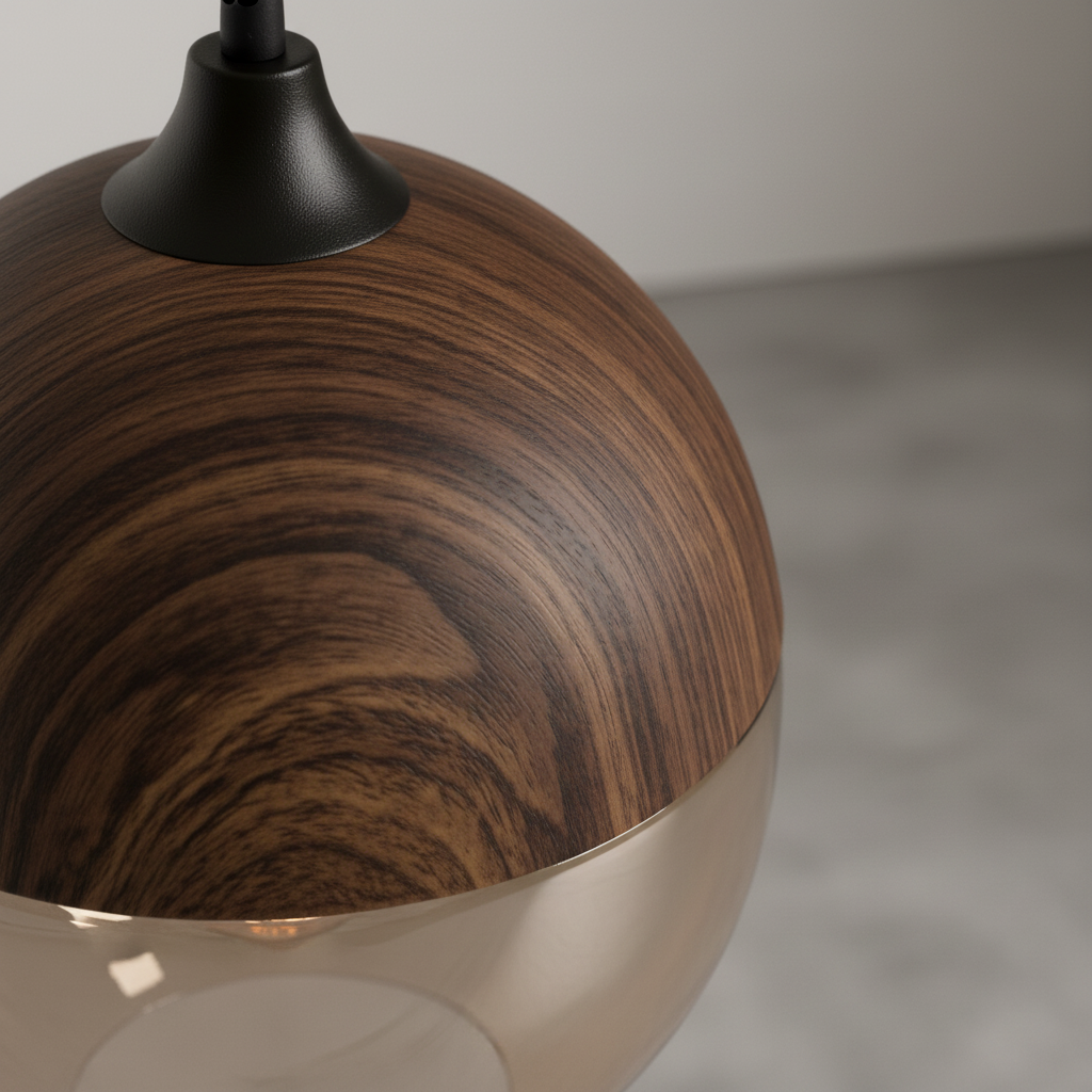 Scandinavische houten glazen hanglamp - ScandiSphere