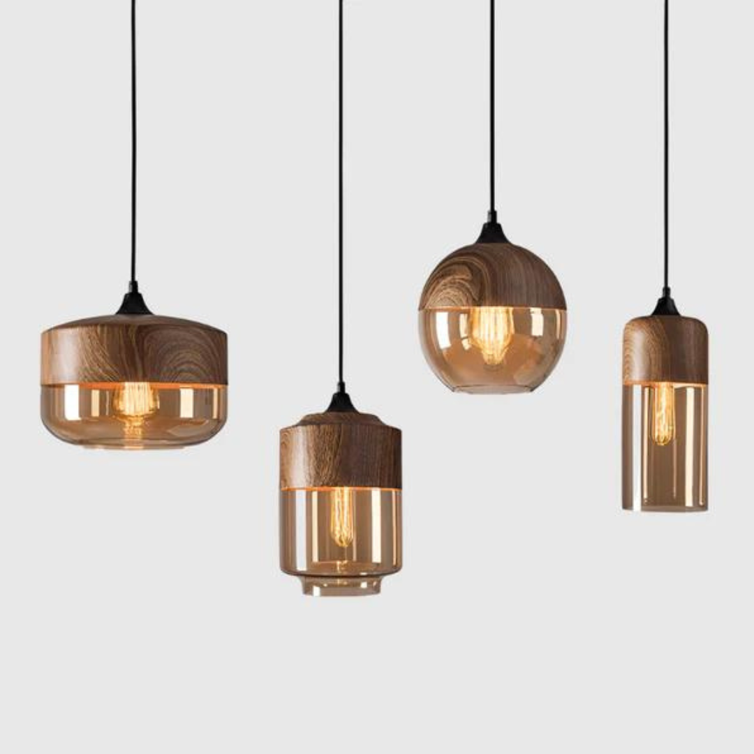 Scandinavische houten glazen hanglamp - ScandiSphere