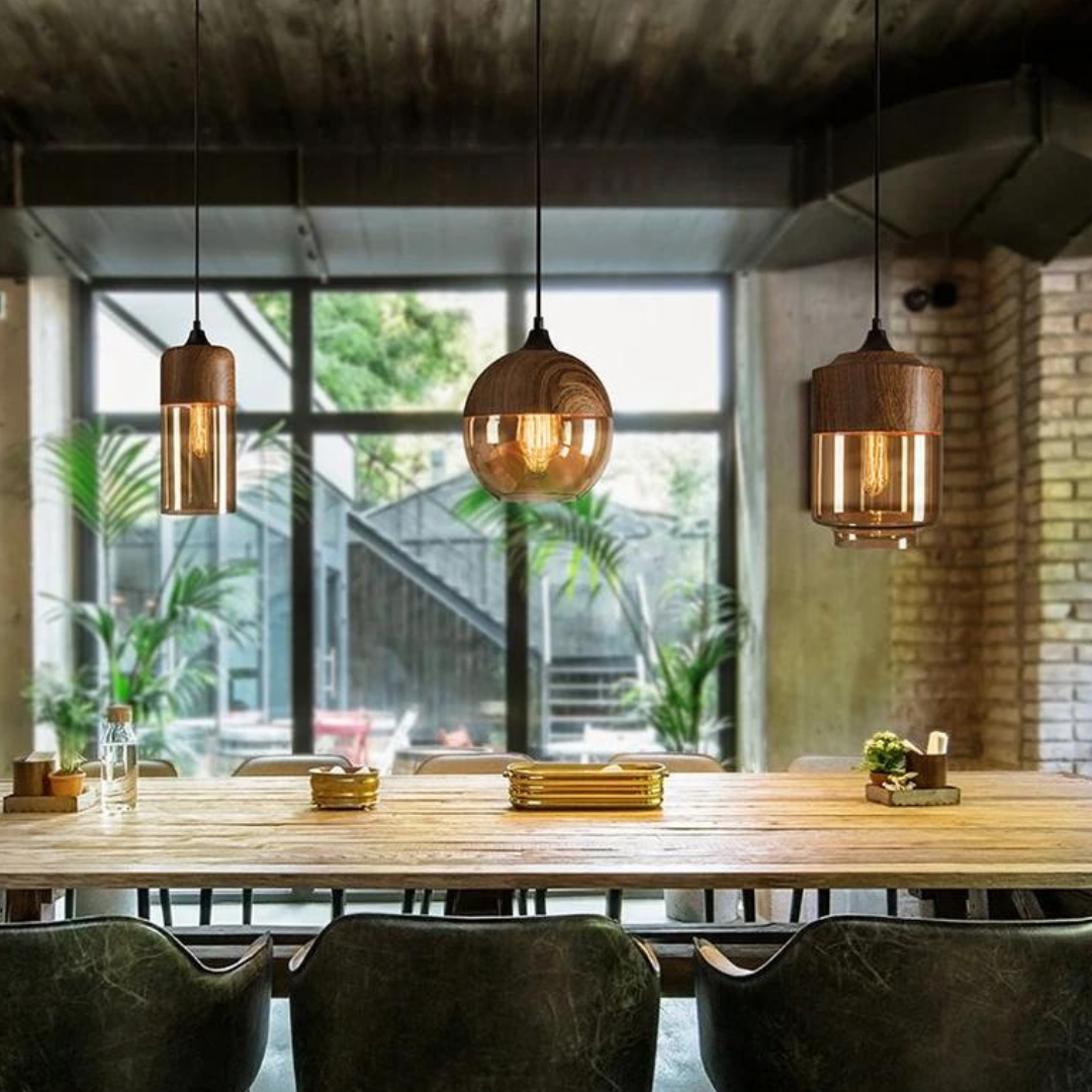 Scandinavische houten glazen hanglamp - ScandiSphere