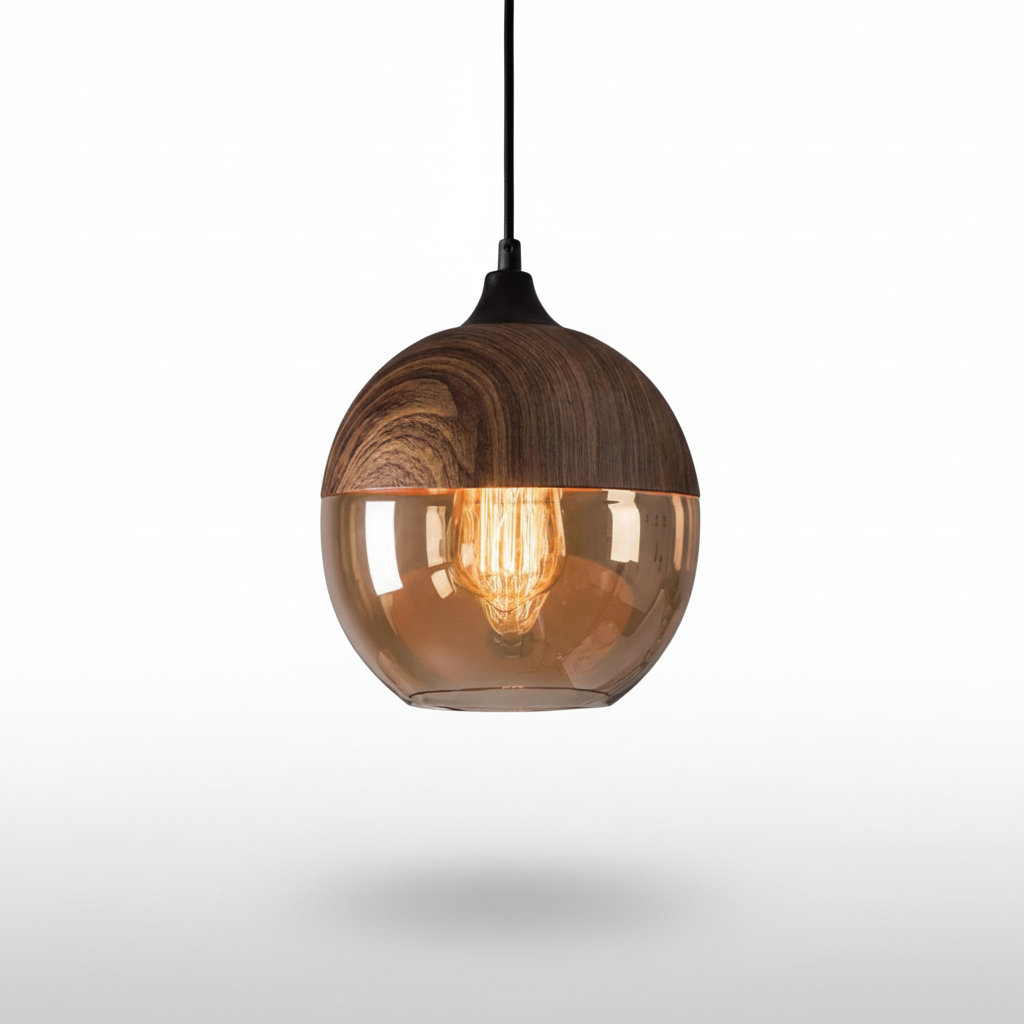 Scandinavische houten glazen hanglamp - ScandiSphere
