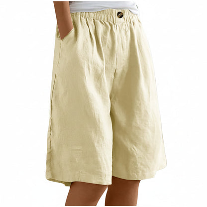 Dames Katoen & Linnen Cropped Shorts — Losse High Waist Zomershort