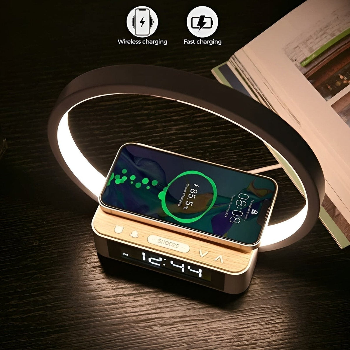 Design Nachtlamp met Oplader en Zachte Wekfunctie - LumoRise