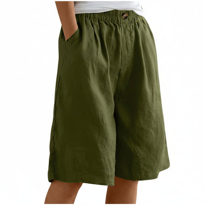 Dames Katoen & Linnen Cropped Shorts — Losse High Waist Zomershort