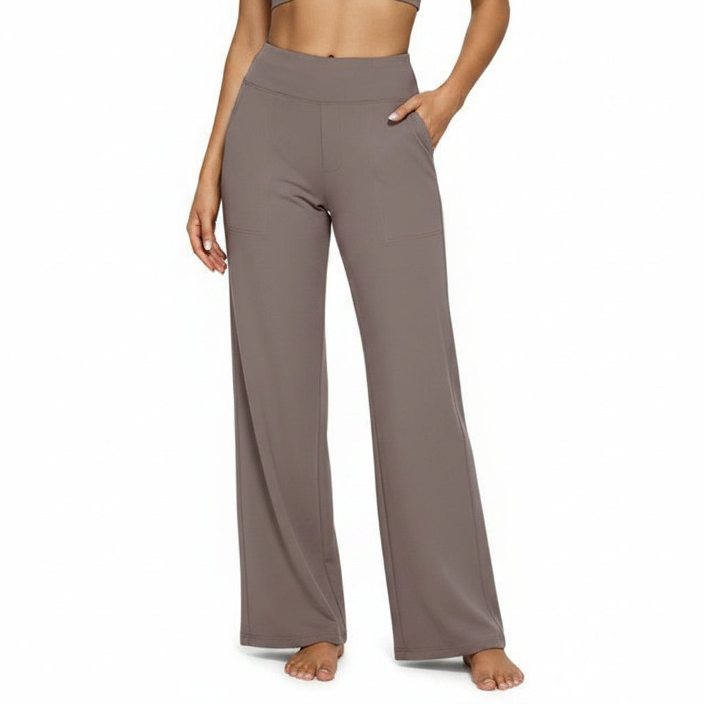 Gebreide Rechte Broek Met Hoge Taille En Zakken