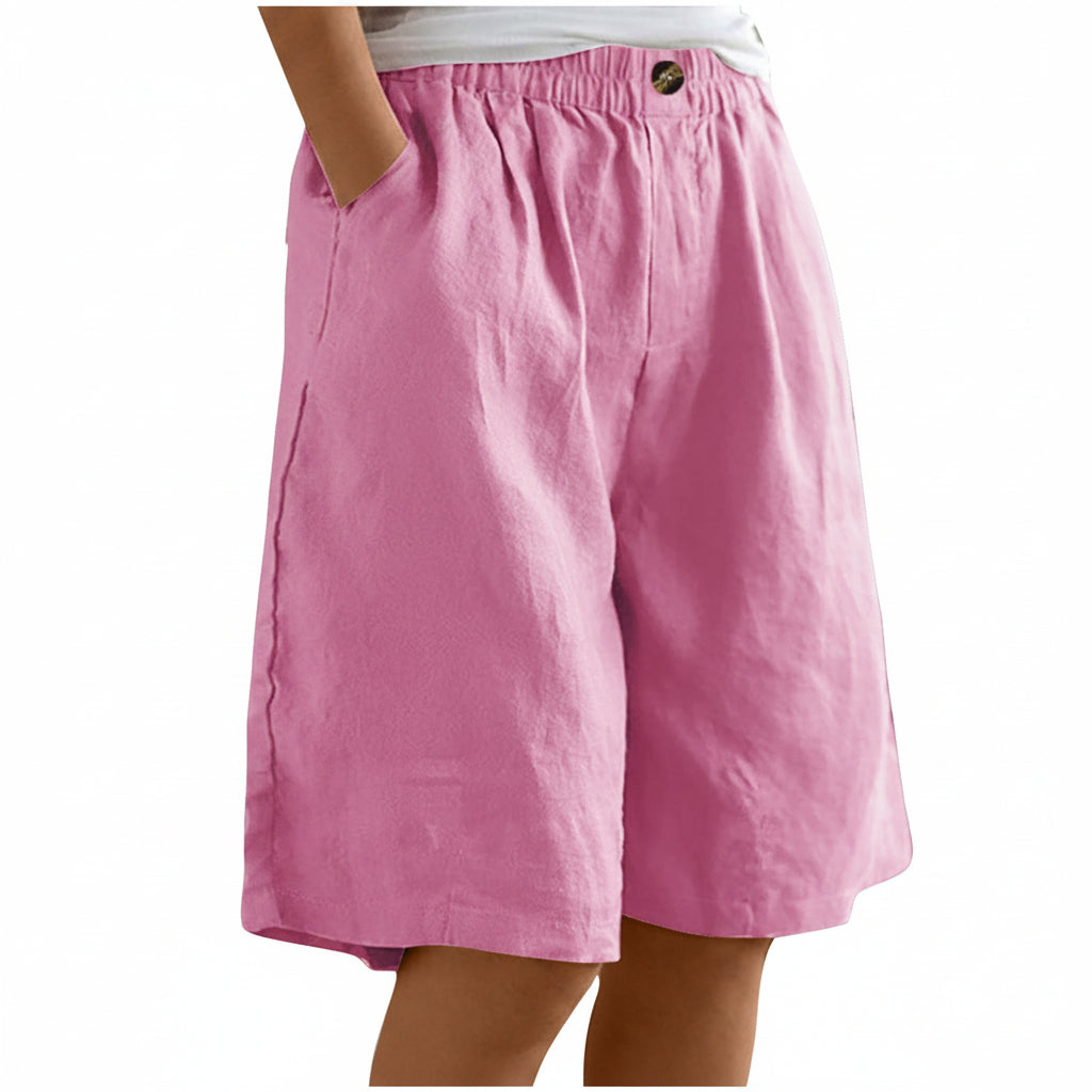 Dames Katoen & Linnen Cropped Shorts — Losse High Waist Zomershort