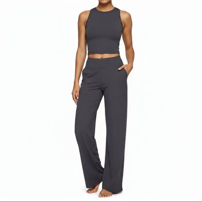 Gebreide Rechte Broek Met Hoge Taille En Zakken