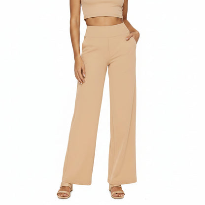 Gebreide Rechte Broek Met Hoge Taille En Zakken
