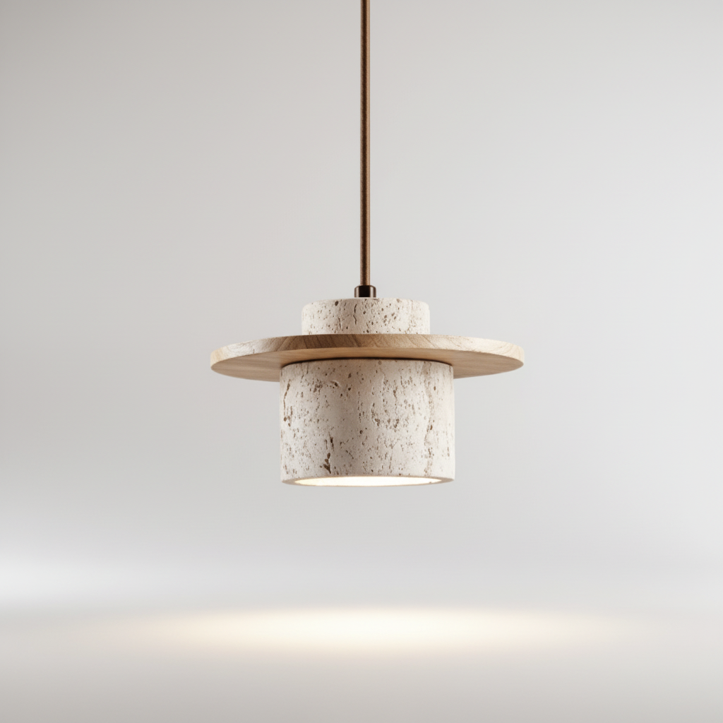 Hanglamp Travertijn houtlook - Travento