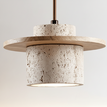 Hanglamp Travertijn houtlook - Travento