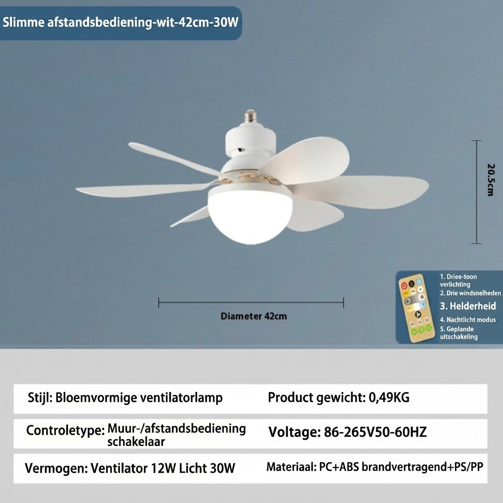 E27 LED Plafondventilator Lamp met Afstandsbediening