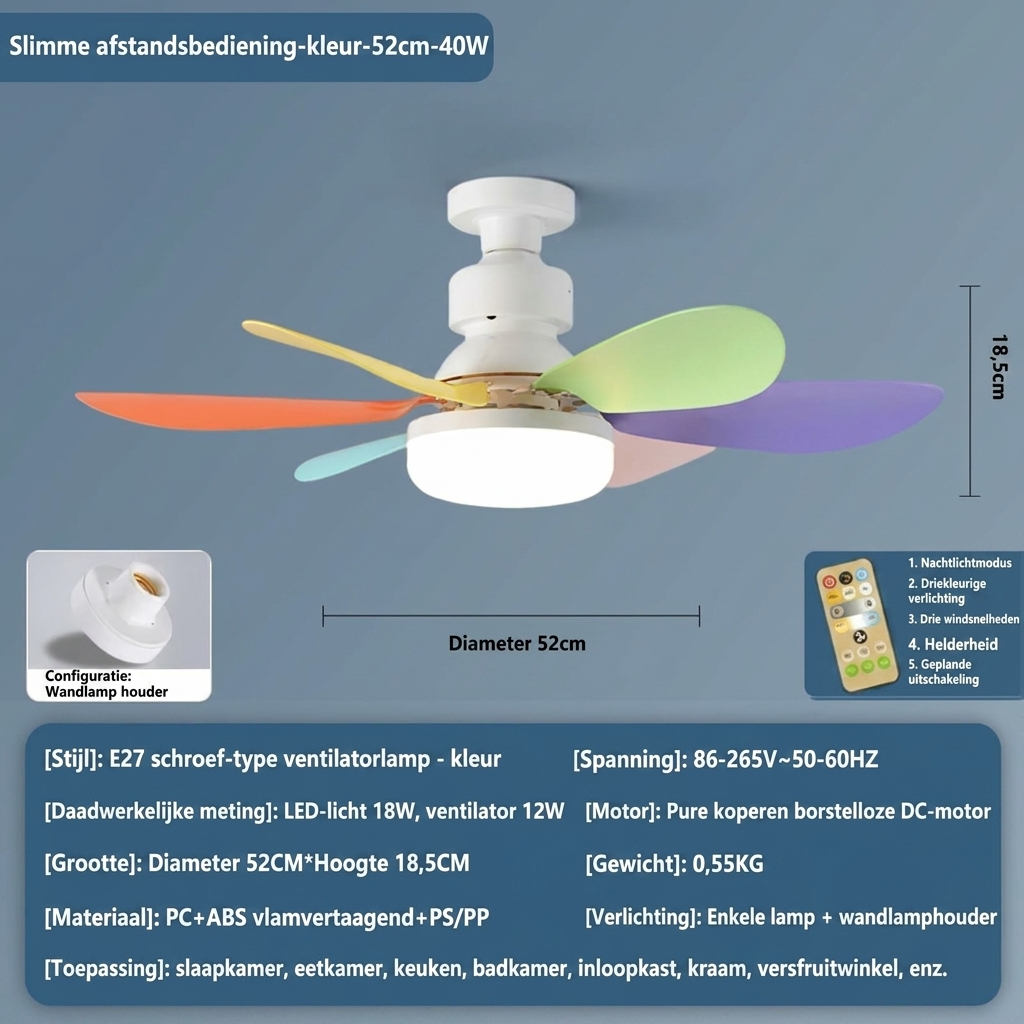 E27 LED Plafondventilator Lamp met Afstandsbediening