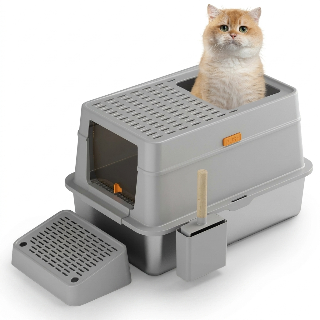 Grote Volledig Gesloten Kattenbak van Roestvrij Staal