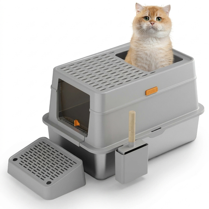 Grote Volledig Gesloten Kattenbak van Roestvrij Staal