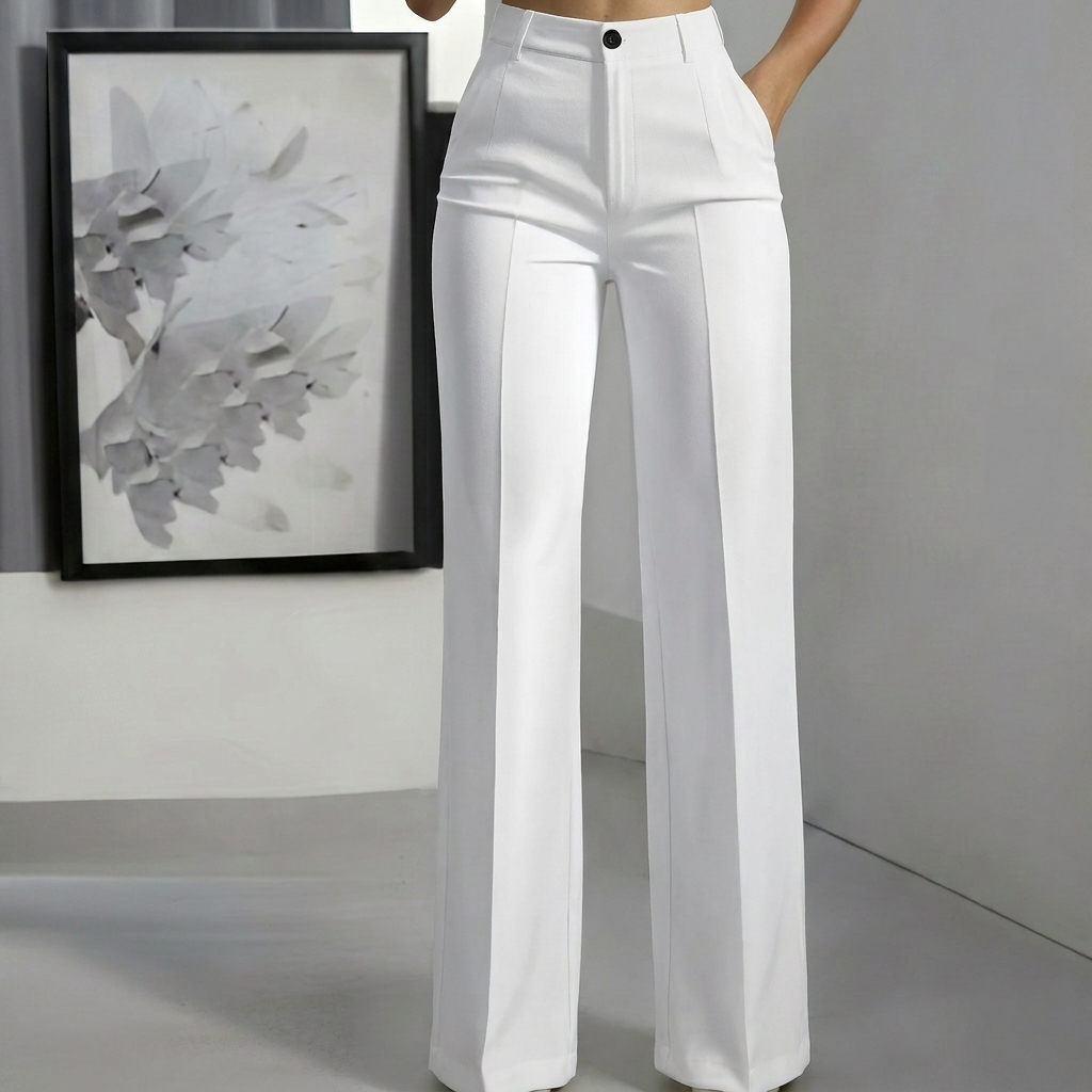 Witte Minimalistische Damesbroek Van Polyester