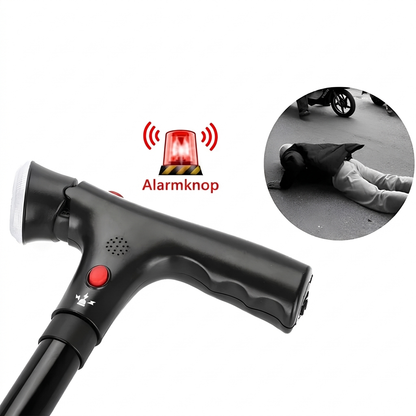 Opvouwbare stok met dubbele handvatten, alarm en licht