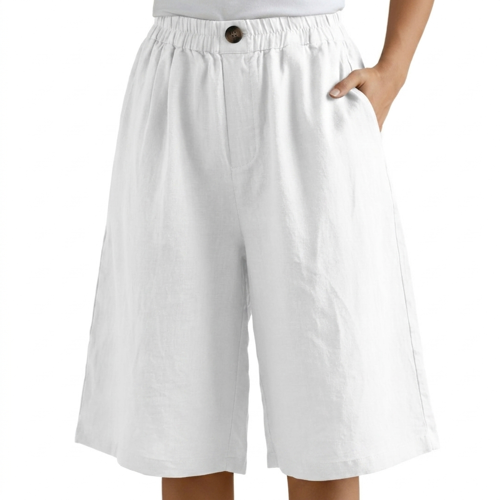 Dames Katoen & Linnen Cropped Shorts — Losse High Waist Zomershort