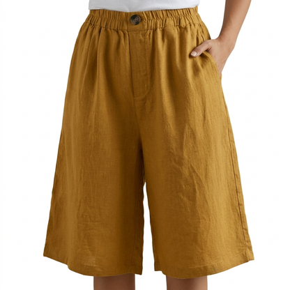 Dames Katoen & Linnen Cropped Shorts — Losse High Waist Zomershort