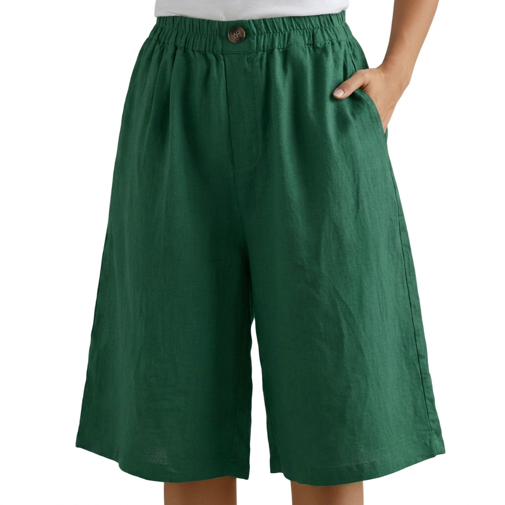 Dames Katoen & Linnen Cropped Shorts — Losse High Waist Zomershort