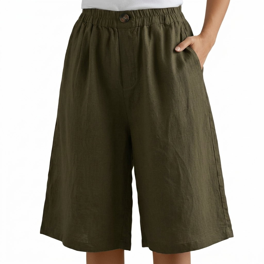 Dames Katoen & Linnen Cropped Shorts — Losse High Waist Zomershort