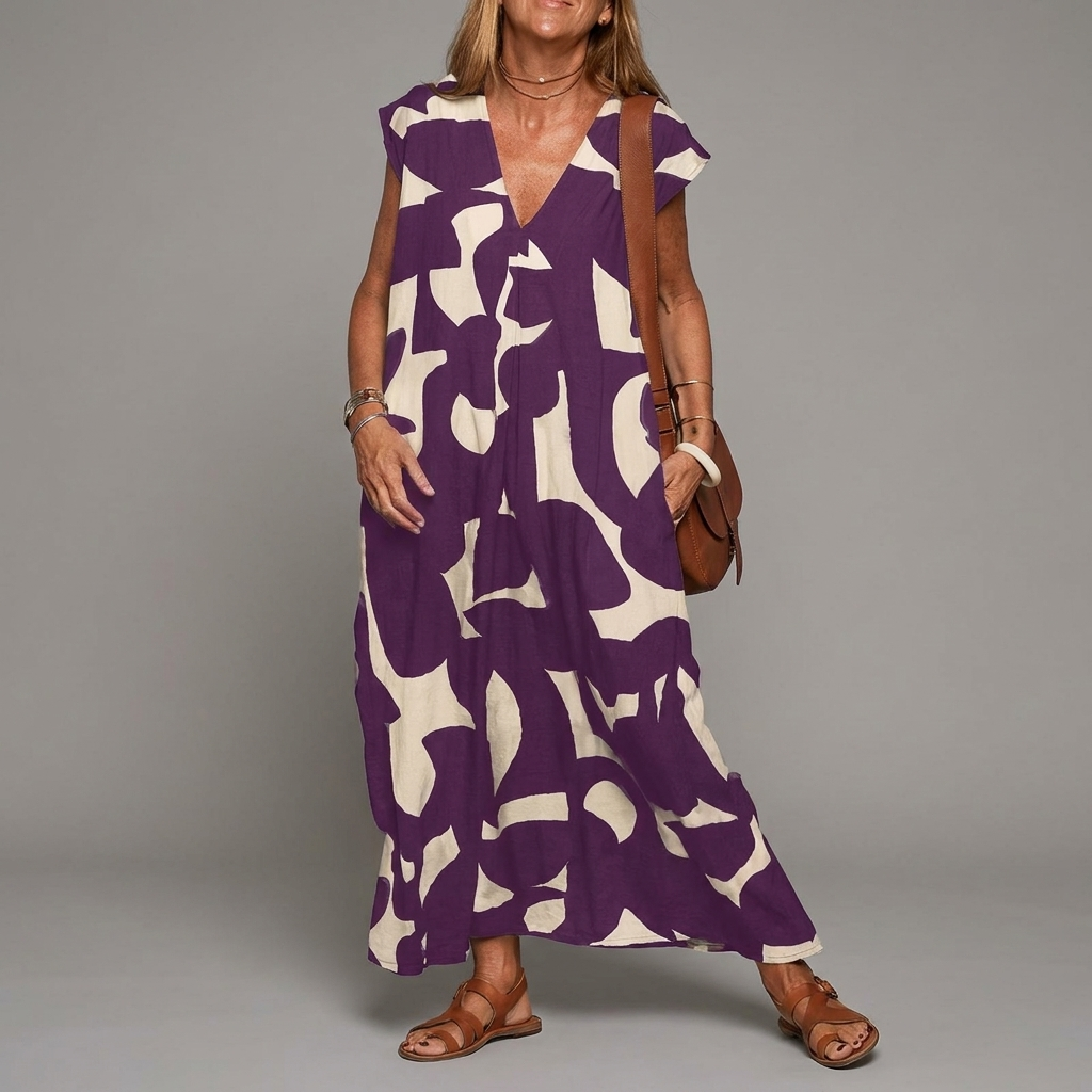 Elegante damesjurk met V-hals en losse taille