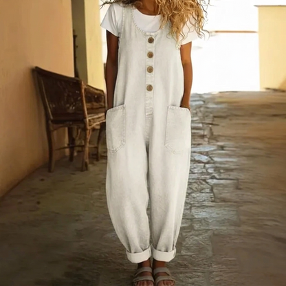 Dames Gewassen Denim Jumpsuit met Trekkoord en Comfortabele Pasvorm