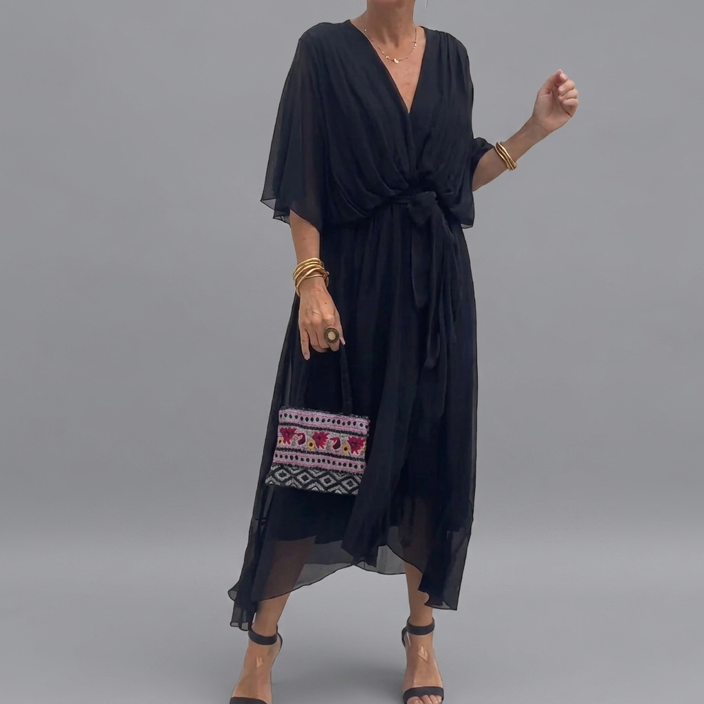 Dames Elegante Jurk met Batwing Mouwen en Comfortabele Pasvorm