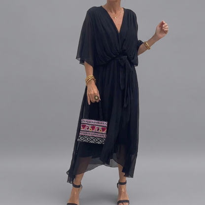 Dames Elegante Jurk met Batwing Mouwen en Comfortabele Pasvorm