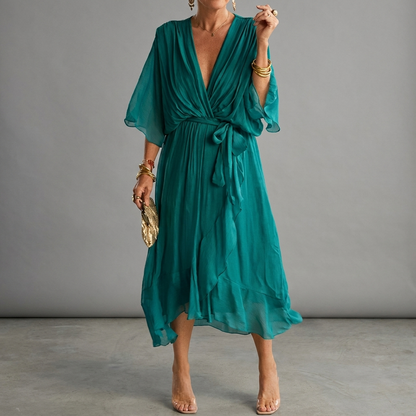 Dames Elegante Jurk met Batwing Mouwen en Comfortabele Pasvorm