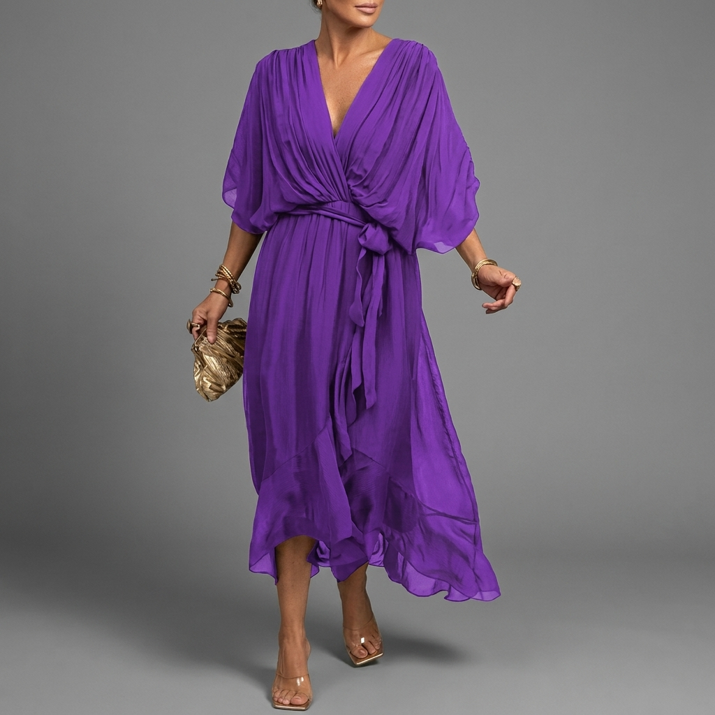 Dames Elegante Jurk met Batwing Mouwen en Comfortabele Pasvorm