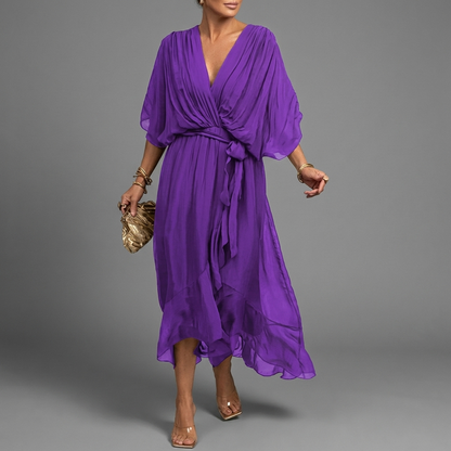 Dames Elegante Jurk met Batwing Mouwen en Comfortabele Pasvorm